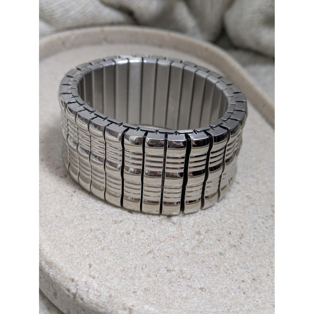 Stainless Steel Stretch Bracelet Men's Wide Modernist Abstract Chunky